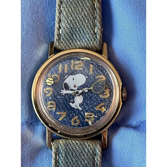 Vintage Timex Snoopy Tennis Wind-Up Watch Parts Or Repair